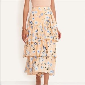 Ann Taylor Butterfly Floral Tiered Midi Skirt
